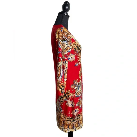 White Mark Womens Venetian Print Dress Bodycon Red Gold Medium NWOT - Picture 4 of 7